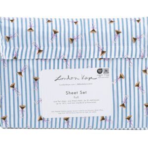 LONDON KAYE Cafe Mini Striped Queen Sheet Set - Fun Martini with Stripes NWT!